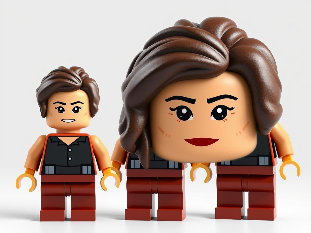 AIIMAGE: A portrait of a person turned into a whimsical LEGO minifigure, colorful and playful, surrounded by LEGO bricks. 4k.